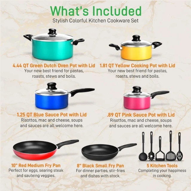 20Pcs Non Stick Cookware Set Cooking Pots Frying Pan Set Utensils