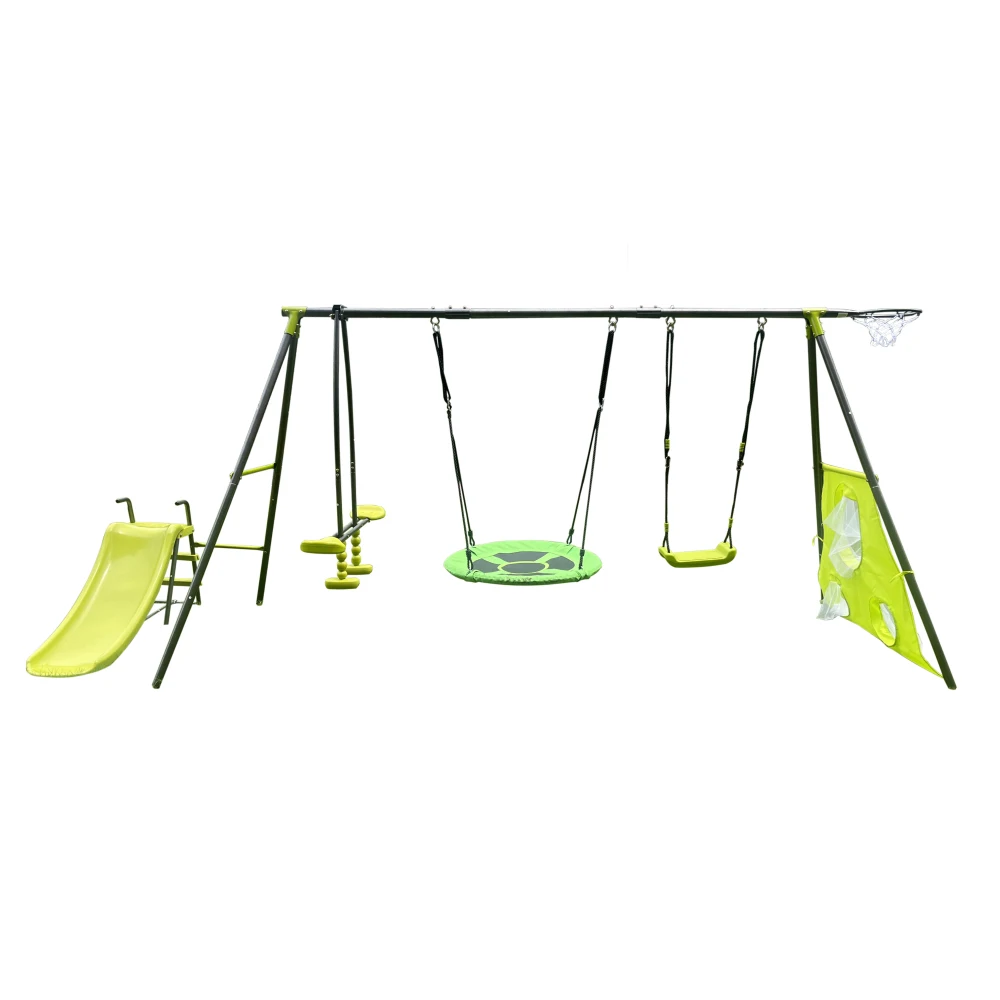 Interesting six function swingset with net swing metal plastic safe swing set 440lbs for outdoor playground  age 3+ with 31.5in 4