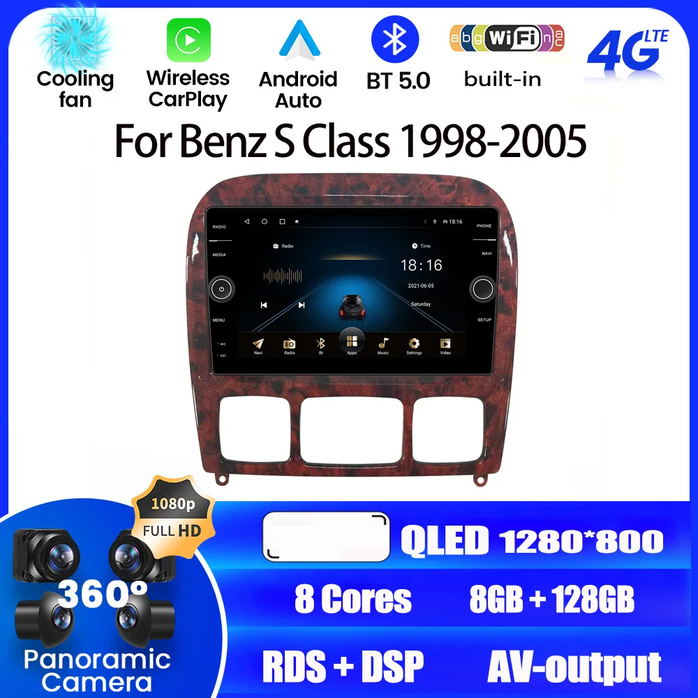 

Android Auto Car Radio For Mercedes Benz S-Class S Class W220 VV220 1998-2005 4G+WiFi multimedia video player DSP BT USB host