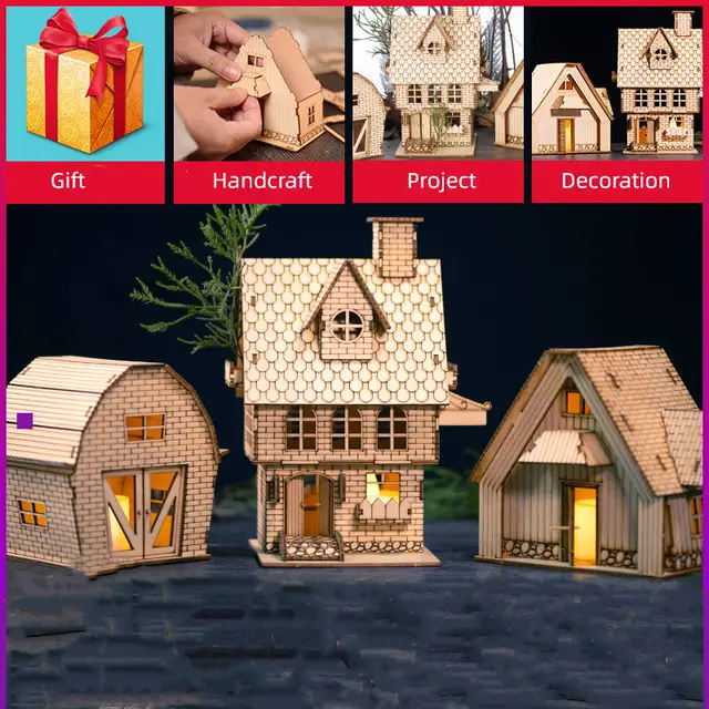 1:50 Scale Miniature Building Prefabricated House Wooden Cabin DIY Assembly Model Kit Wooden Constructor Architecture Material 3