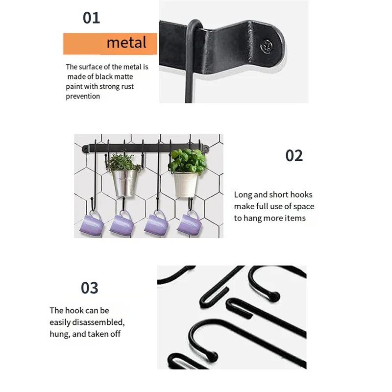 Coffee Mug Holder for Wall: 17-Inch Black Coffee Bar Cup Hanger Hooks-Hanging Cup Rack Storage Organizer 2Pcs
