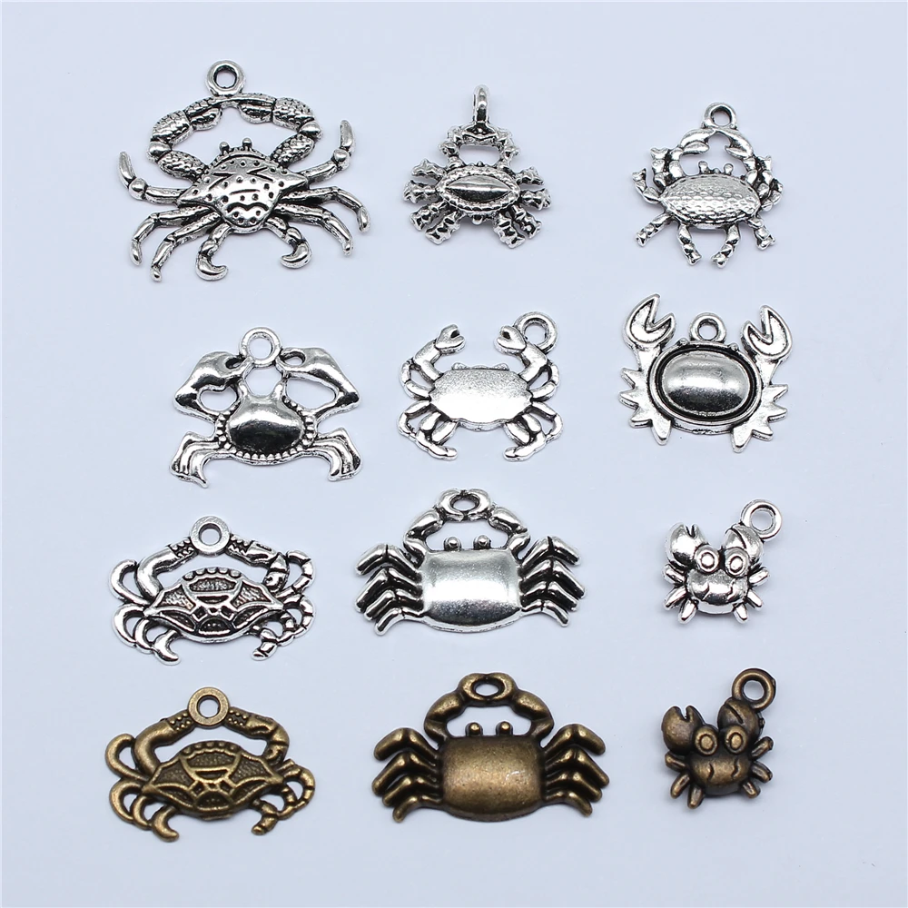 

20pcs Charms Crab Tibetan Bronze Silver Color Pendants Antique Jewelry Making DIY Handmade Craft