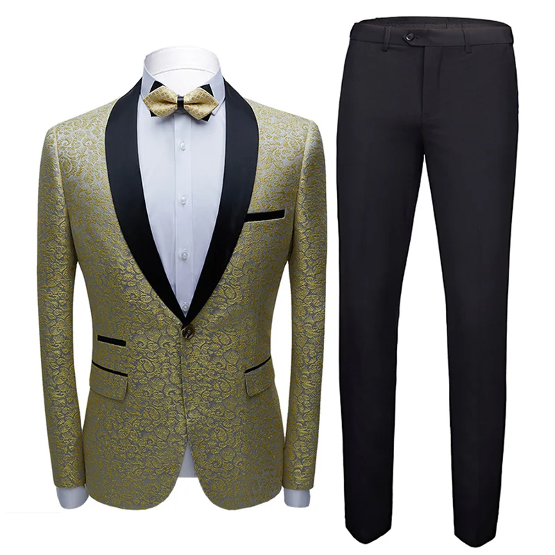 

[Jacket+Pants] 2022 Stylish Formal Grey Golden Flower Suit Peaky Blinders Cosplay Party Dresses Elegant Men Wedding Suits Groom