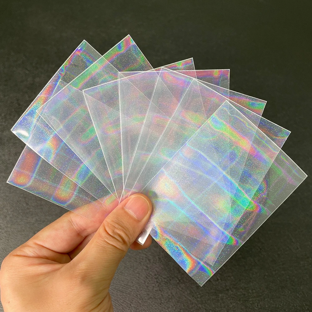 100pcs Trading Cards Sleeves Dots Foil Laser Top Loading Transparent YGO Board Game Card PKM Photo Protector  Shield Cover 1 inch round gold foil thank you for your order stickers transparent wedding pretty gift cards envelope sealing label stickers