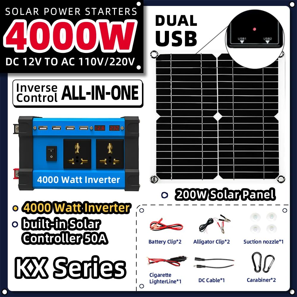 

Inverse Control All-In-One System 4000w Inverter Solar Panel 220v Full Set For House 18v Solar Panel Kit Complete Camping Car Rv