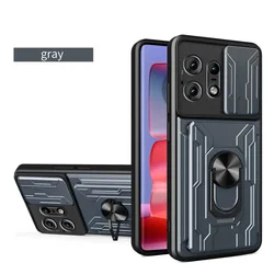 Kickstand Armor Case with Card Pocket and Ring Stand Holder - Durable Protective Cover for Moto Edge 50 Neo (GRAY)