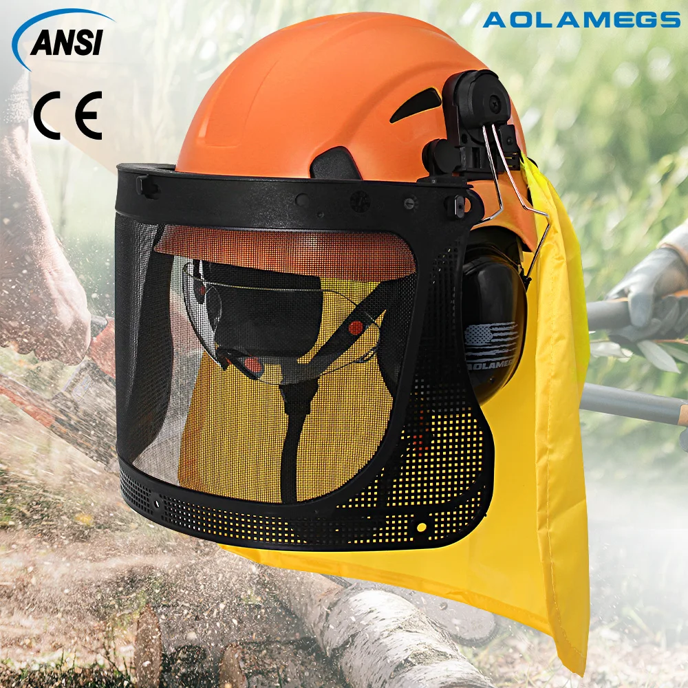 

CE Safety Helmet Hat With Full Face Mesh Protective Mask for Industrial Forestry Logging Cutter Forestry Working Cap Hard Hat