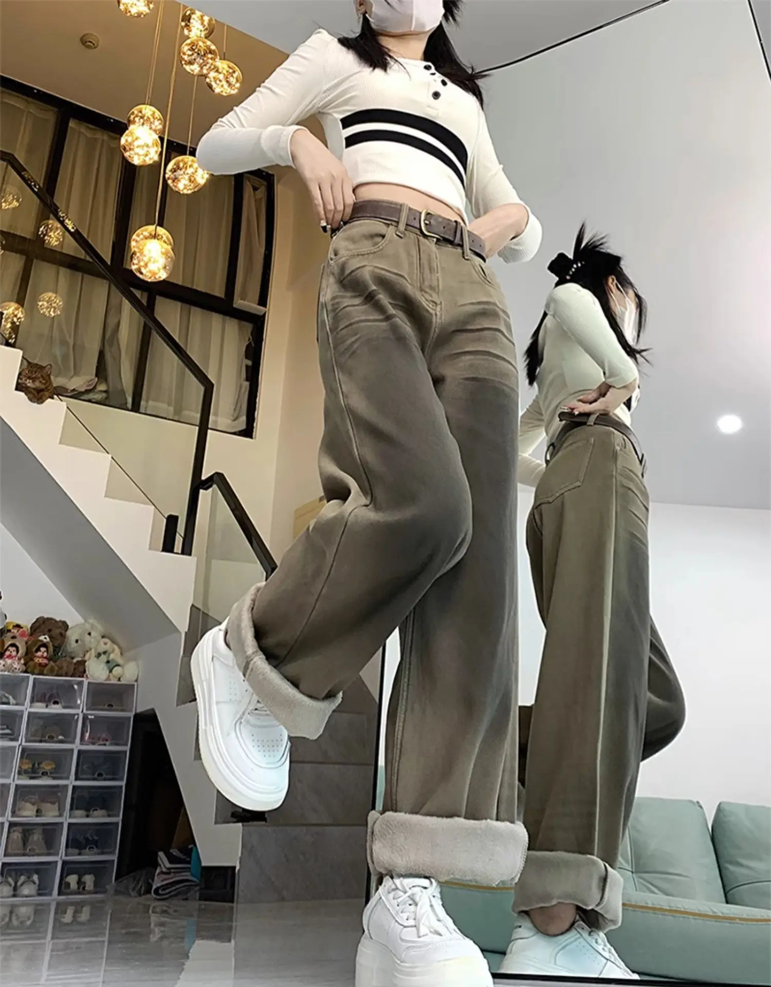 レディースヴィンテージカーゴジーンズ,美的バギーデニムパンツ