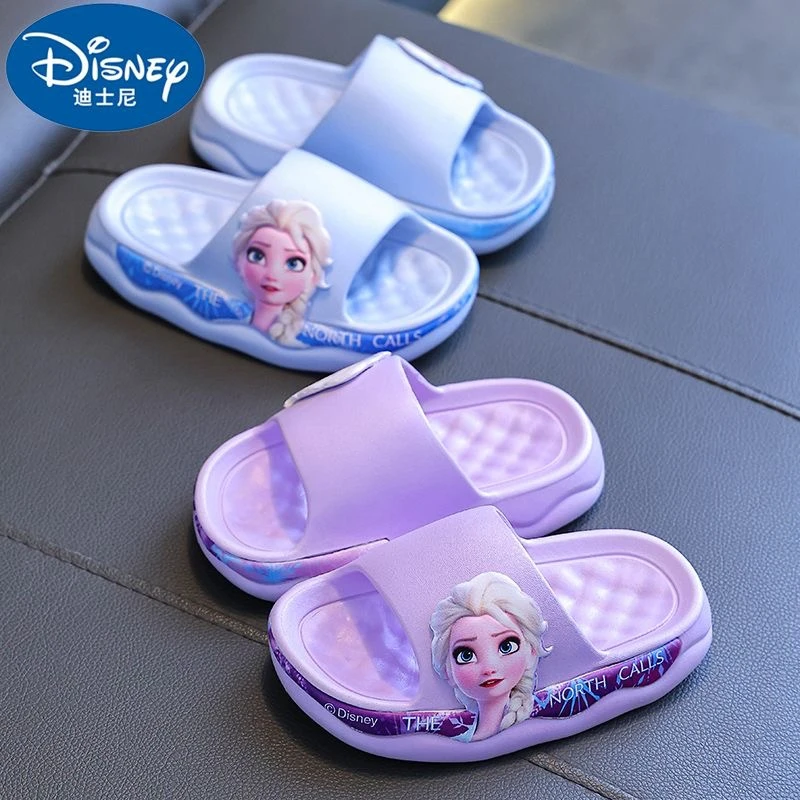 Disney Summer Baby Girls Shoes Kids Slippers Cartoon Frozen Elsa Print Soft Non-slip Beach Sandal Indoor Home Bath Shoes 24-36 4