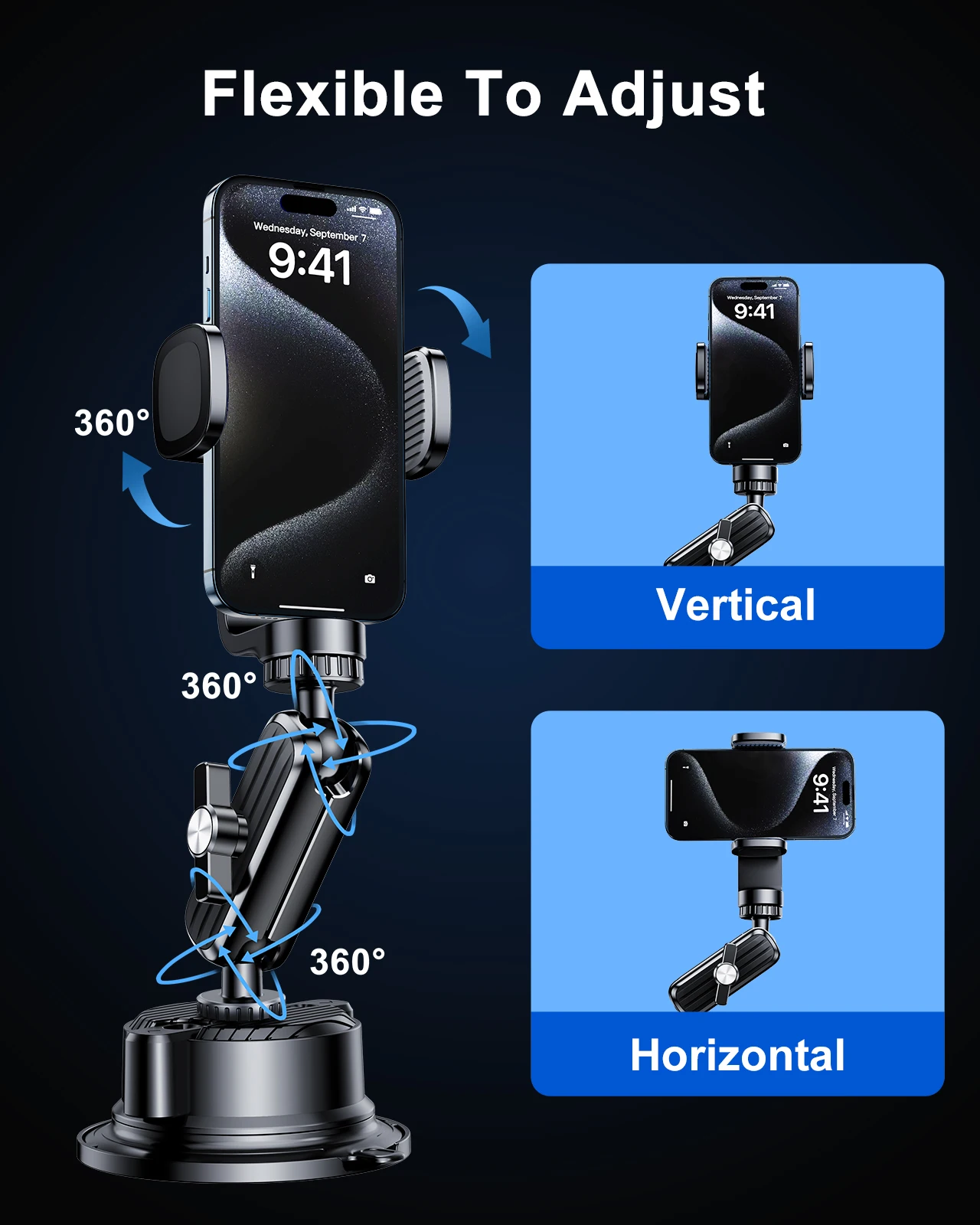 Eary Car Phone Holder Action Camera Stand Suction Cup Multifunctional Car Accessories With 360° Rotatable For Video Recording