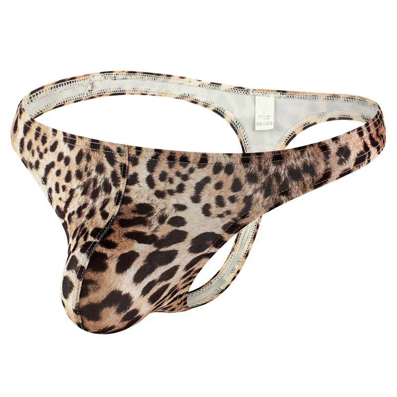 

Sexy Leopard Print G-String Mens Underwear Big Bulge Pouch G-string Thong Underpants Low Waist Comfortable T-Back Panties Bikini