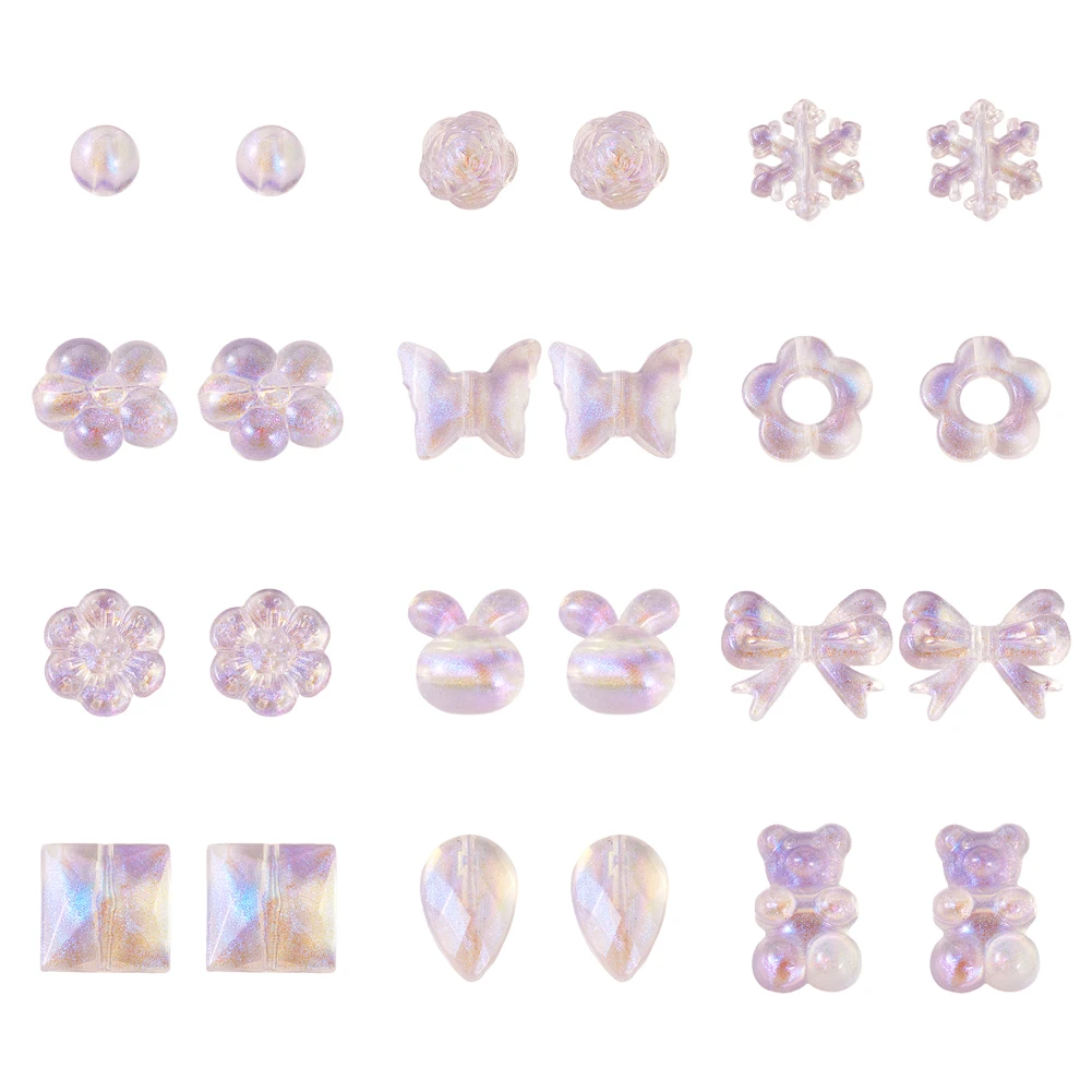 

120pcs Glitter Powder Transparent Snowflake Flower Butterfly Acrylic Beads Loose Beads for Diy Necklace Handmade Jewelry Making