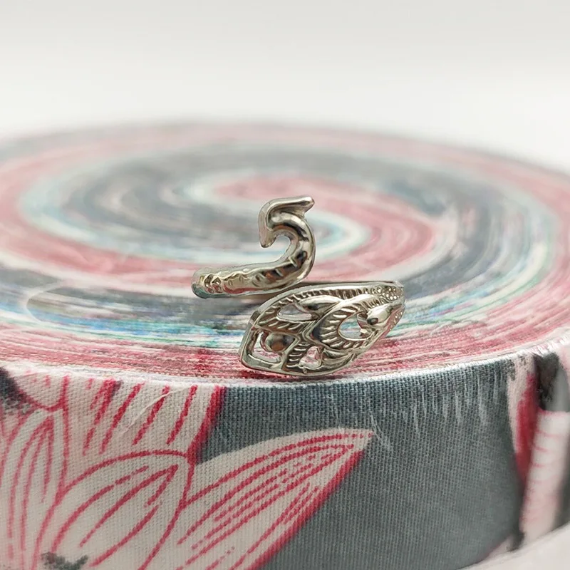 Retro Colorful Peacock Open-Screen Koi Carp Hook Thread Ring Open Needle With Thread Ethnic Style Couple Jewelry