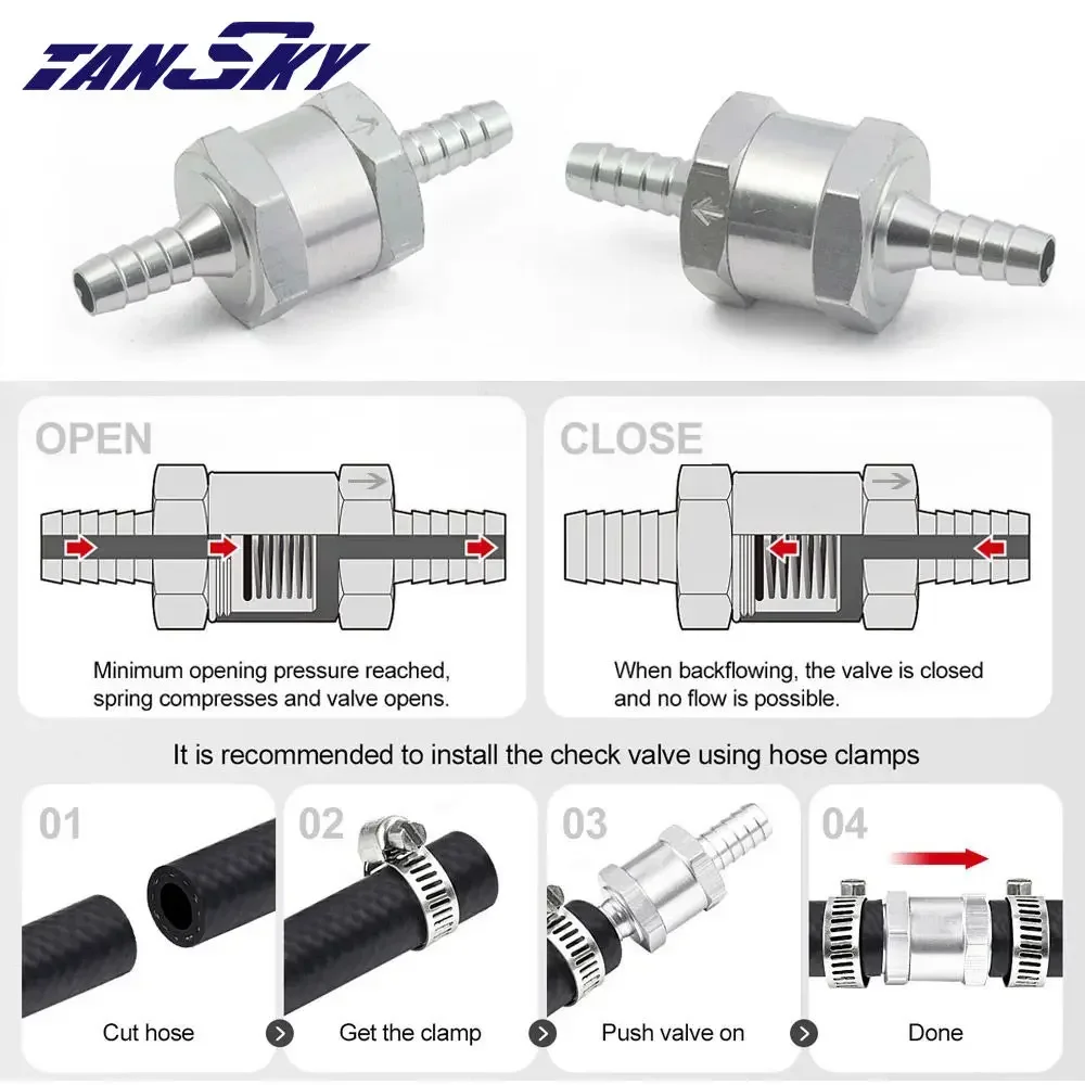 TANSKY Aluminium Alloy One Way Check Valve Fuel Non Return Check Valve Petrol Diesel Oil Gas EPAA22G01KM