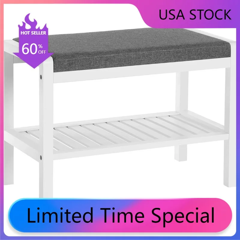 

Shoe Rack Bench with Cushion Upholstered Padded Seat, Storage Shelf, Shoe Organizer, Holds Up to 350 lb, Ideal