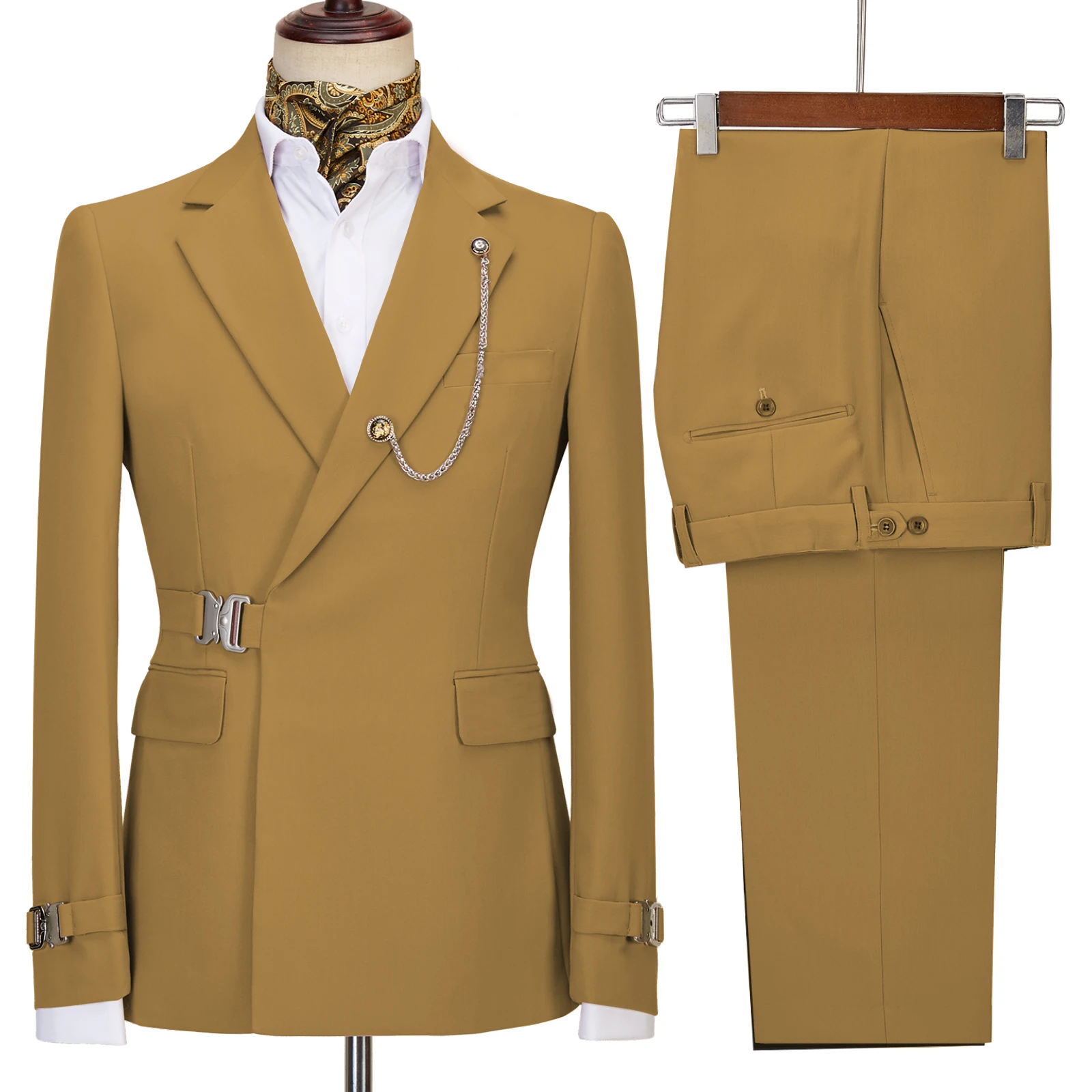 2 Pieces Men's Suits With Belt Tuxedo Casual Slim Fit Can Be Customized Groomsmen For Wedding（Blazer+Pants）