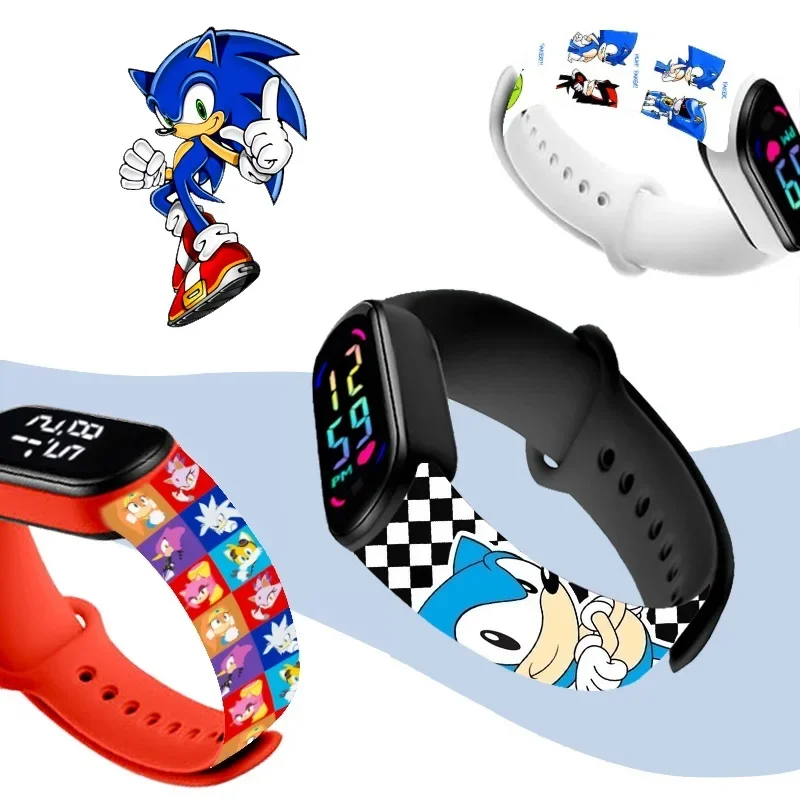 Disney Stitch Sonic Digital Watches Anime Figures LED Luminous Watch Touch Waterproof Electronic Sports Watch Kids Birthday Gift