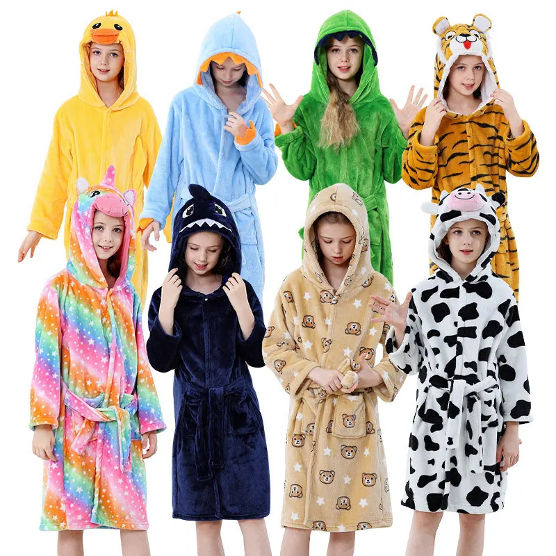 Pink Princess Bath Robe for Girls 3 4 5 6 7 8 9 10 11 12 13Years Unicorn Kids Bath Towel Robe Kigurumi Winter Baby Girl Bathrobe
