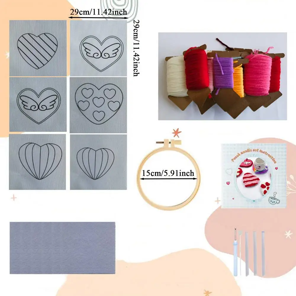 Punch Needle Embroidery Kit For Beginners Beginners Heart Embroidery Set Different Love Pattern Crafting Tool For Work Area