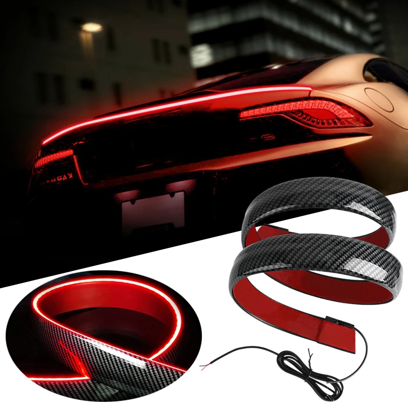 118cm 46.5in Car LED Spoiler Rear Spoiler Lip Kit For Vehicle Trunk Exterior Accessories Carbon Fiber DRL Brake Turn Signal Lamp