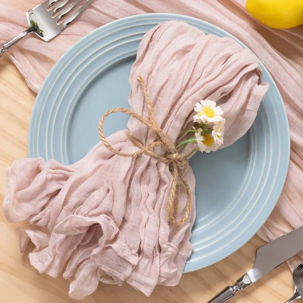 Paper napkins 12Pcs Gauze Napkins Sage Pink Serving Table Decor 50x50cm Dinner Towel Cocktail for Wedding Party Christmas Table Decoration