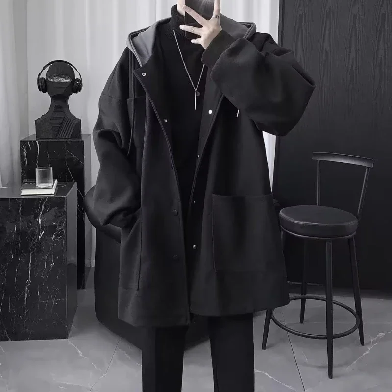 

Quilted Hooded Coat Medium-length Fur Coat Men's Thickened Black Korean Style Clothes Men's Loose Comfortable Personalized Coat