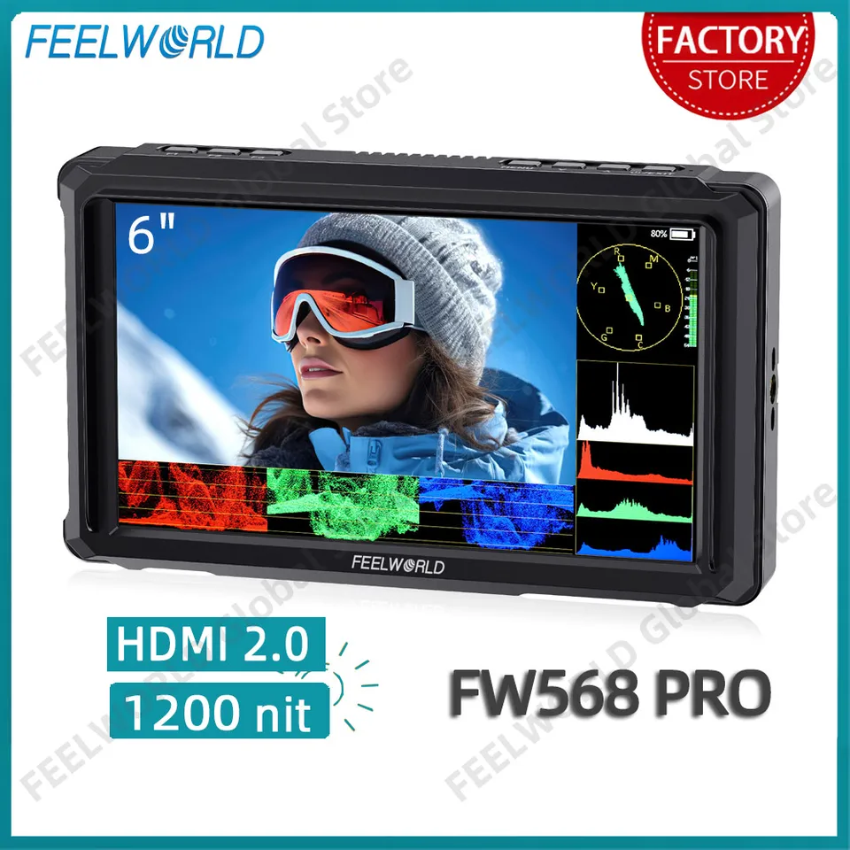 FEELWORLD FW568 PRO 6インチ 1200nit 軽量カメラフィールドDSLR