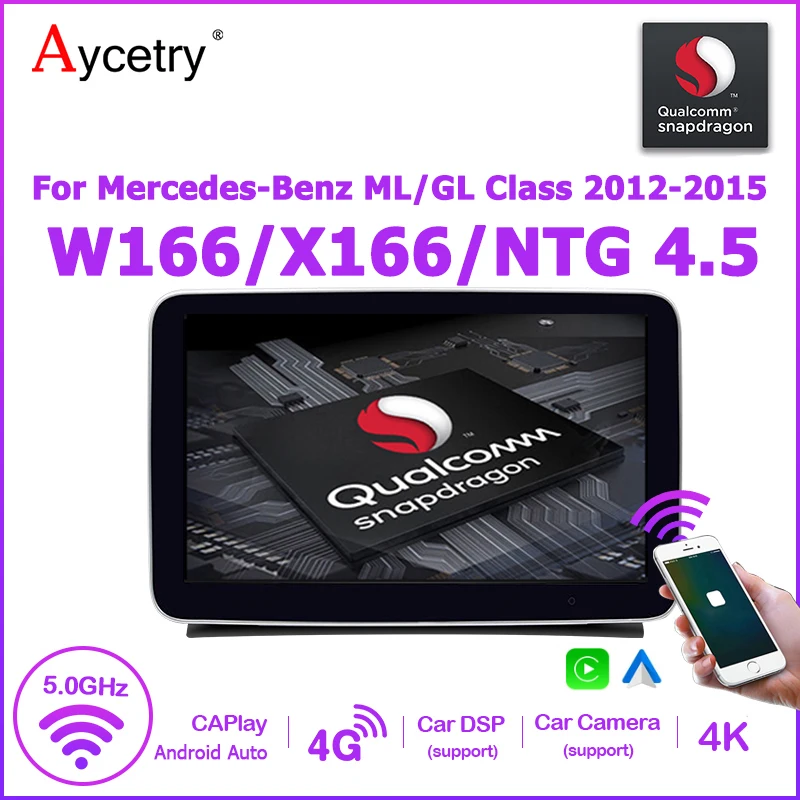 9 Zoll Snapdragon 8-CORE Wireless Carplay Android 15 Autoradio-Bildschirm für Mercedes Benz ML W166 GL X166 GL550 Bluetooth Autoradio GPS Multimedia Player WLAN 4G LTE