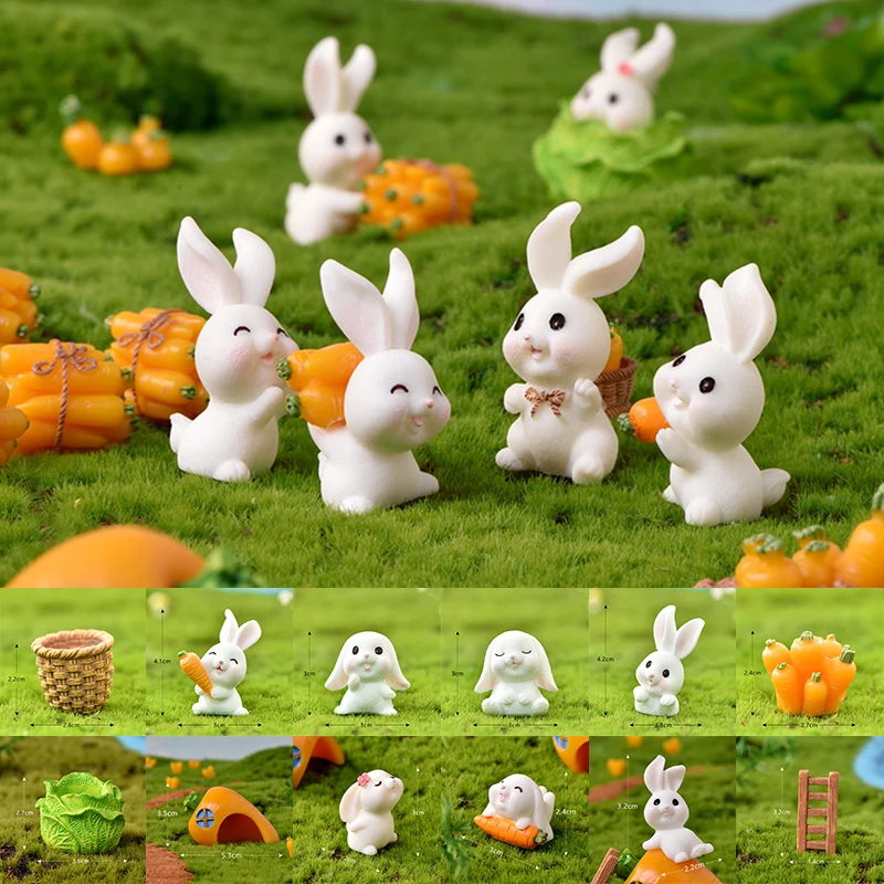 Modello di coniglio in miniatura Mini figurina di animali giardino paesaggio torta ornamento artigianato in resina pasqua Home Office Desktop Decor forniture