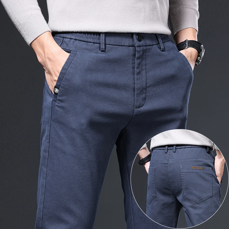 Black Pockets Solid Cotton Fall Men Pants Elastic Waist WA047