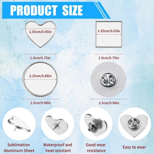 45 Pcs Sublimation Blank Pins Silver Buttons Badge Kit DIY Heat Transfer  Button With Butterfly Pin Backs For Crafts Brooch Lapel