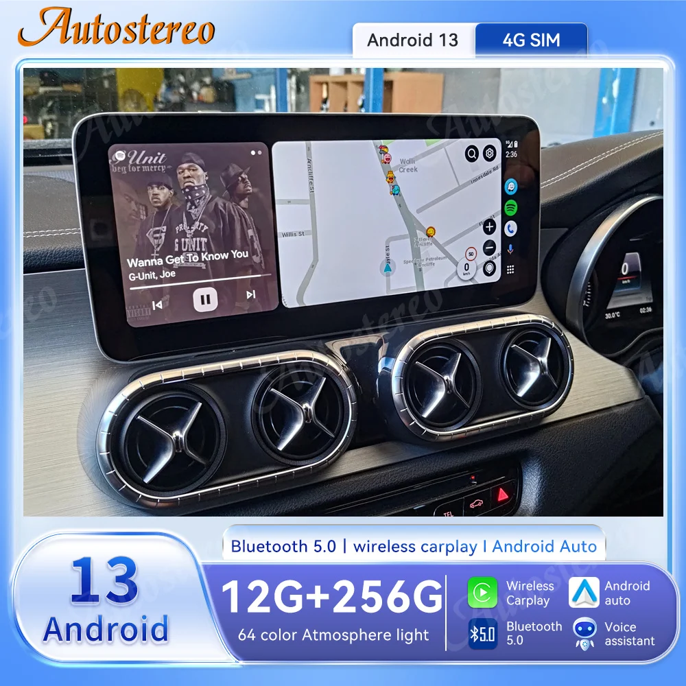 Фото Автомобильная стерео-система на Android 13, 12,3 для Mercedes Benz X Class X200, X220D, X250D, X350D, Автомобильная GPS-навигация, мультимедийный плеер, аудио головное устройство №1