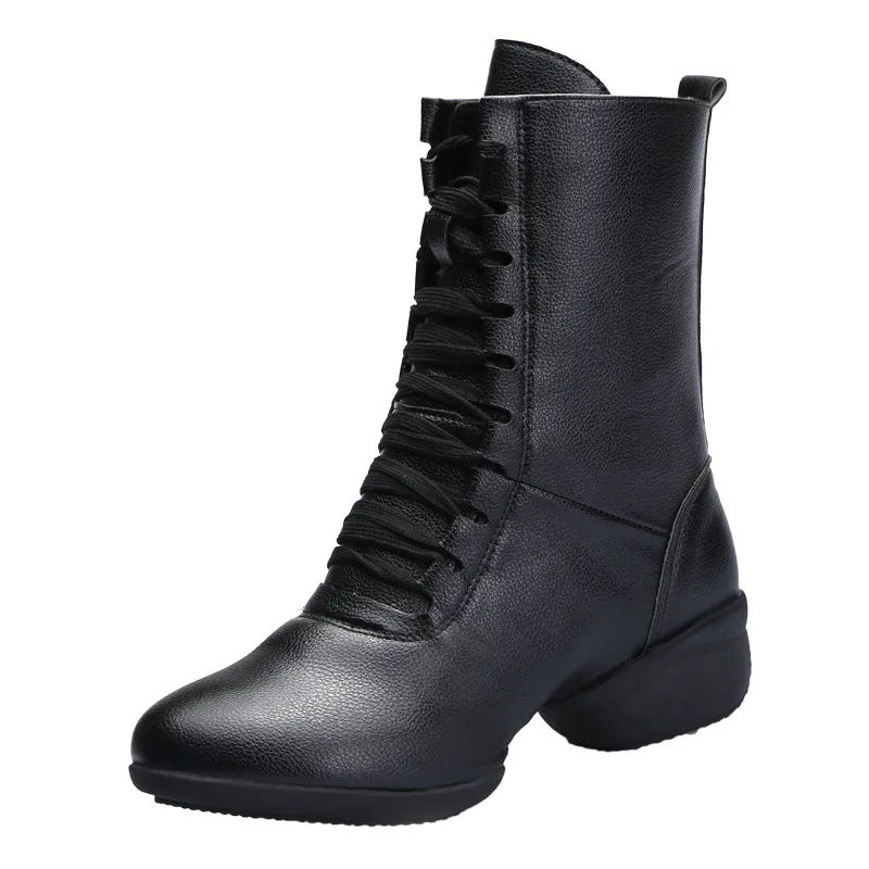 Large Size Women's Dance Boots Yang Li  Square Dancing oes Soft Bot Leather Face Autumn Winter Dance Booties