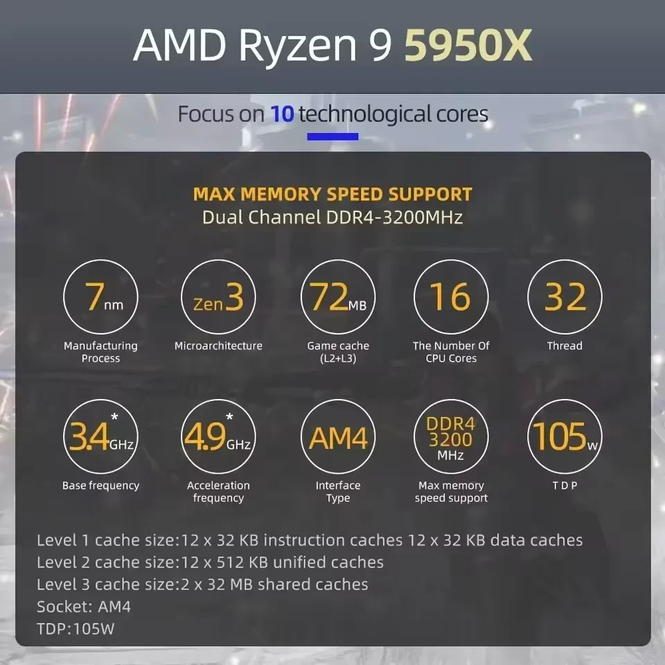 AMD 라이젠 9 5950X 라이젠 9 5000 시리즈 신형 버미어(젠 3) 16코어 3.4GHz 소켓 AM4 105W 소켓 AM4(쿨러 제외)