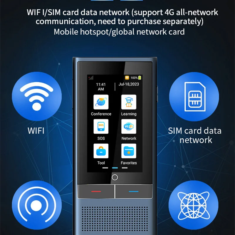 Voice Translator Z6 117 Languages 3.1inch IPS Screen 4G SIM 8G Memory Recording