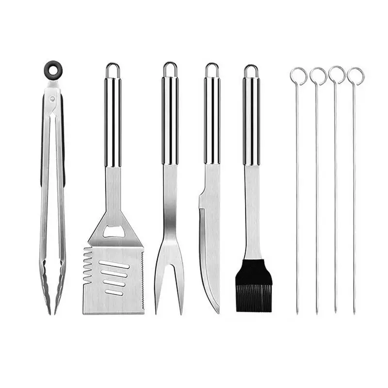 

BBQ Grill Tool Set Stainless Steel Spatula Fork Tongs Knife Brush Skewers Barbecue Grilling Utensil Outdoor Camping Cooking Tool