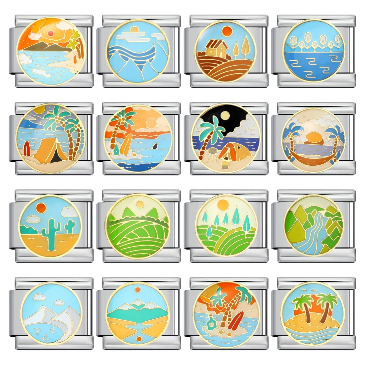 Mode Runde Berg Vier Saison Meer Strand Italienischen Charme Fit 9mm Link Edelstahl Armband Für Frauen Männer DIY Machen