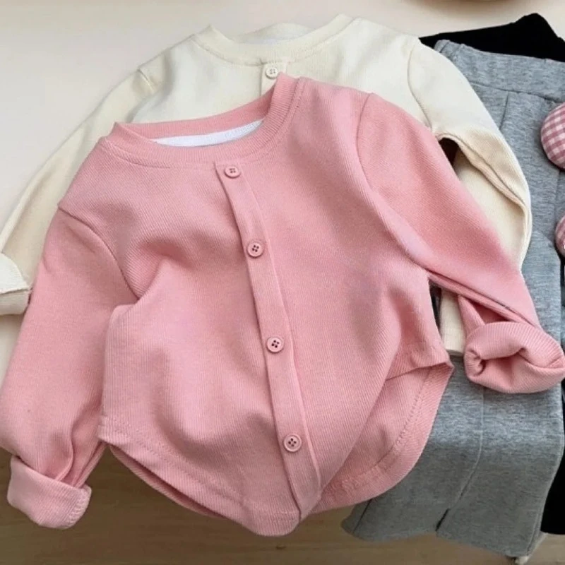 1-12세 아동 니트 소프트 셔츠 가을 신상 아동용 긴팔 티셔츠 단색  소녀 슬림 핏 탑 소녀 기본 탑