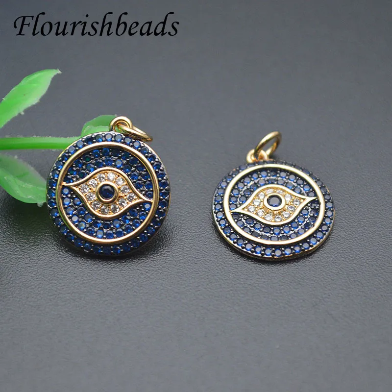 

18 К Настоящее золотое покрытие круглая форма CZ бусины вымощены синий сглаза амулеты DIY Мода Качество браслет аксессуары 10 шт./лот