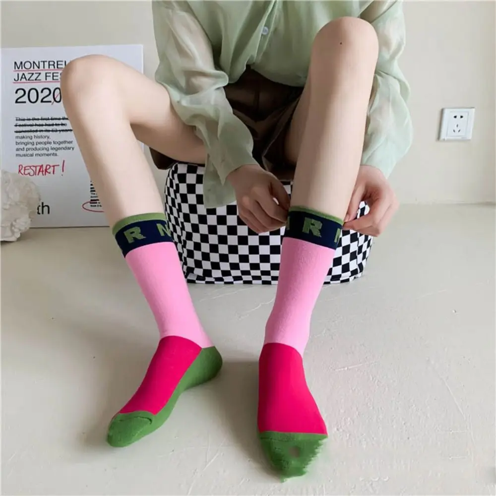 

Winter Warm Trendy Alphabet For Women Thick Contrast Color Cotton Middle Tube Hosiery Korean Style Socks Women Wool Socks