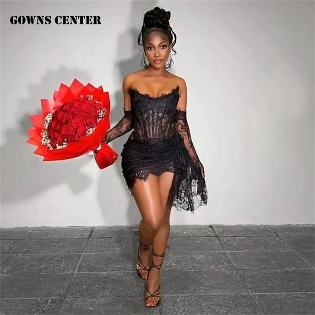 Sexy Black Girls See Through Short Prom Dresses 2023 Glitter Beaded Cr –  Flora Dress