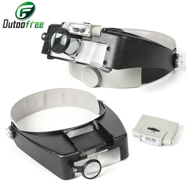 Wearable Magnifying Glasses Head Visor Magnifier with LED Light Repair  Loupe