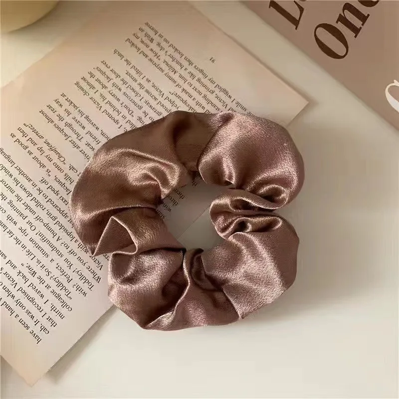 Satin Scrunchies Mädchen elastisches Haarband Pferdeschwanzhalter Krawatten Gummibänder Mode Damen Accessoires solide Scrunchy – Detail 13
