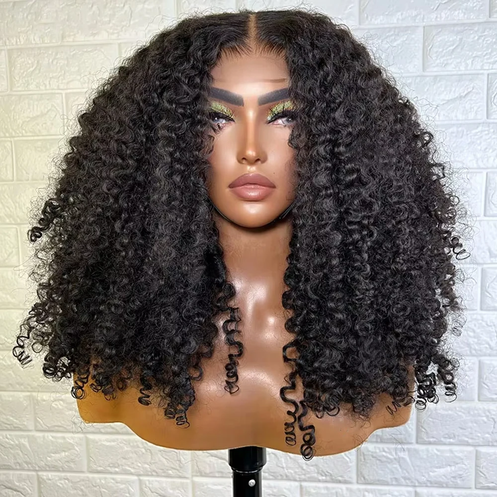 Pre Cut Kinky Curly Wigs Glueless Wig Human Hair 250% 4C Afro Curly Deep Wave 13x6 HD Lace Frontal Human Hair Wigs 200 Density 1