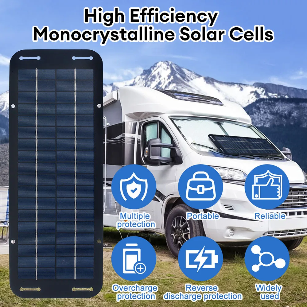 12V Solar Panel Kit IP65 Waterproof Portable Solar Charger Kit With 4 Suction Cups for Car Motorcycle High Efficiency Charging