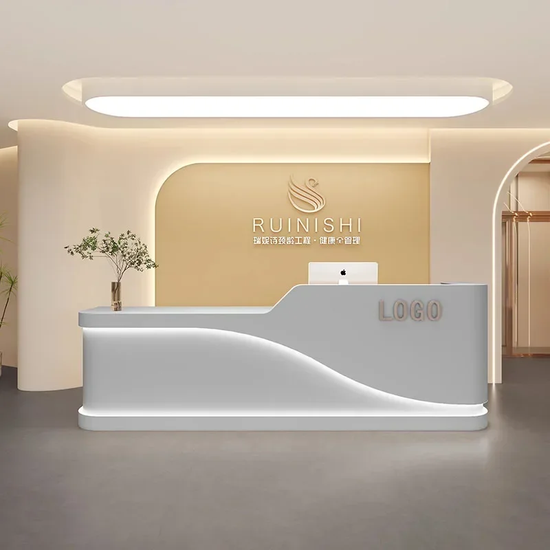 Supermarket Comptoir Caisse Bar Furniture，Shop Podium Reception Desk Cash Beauty Salon White Barbershop Simple Reception Desk