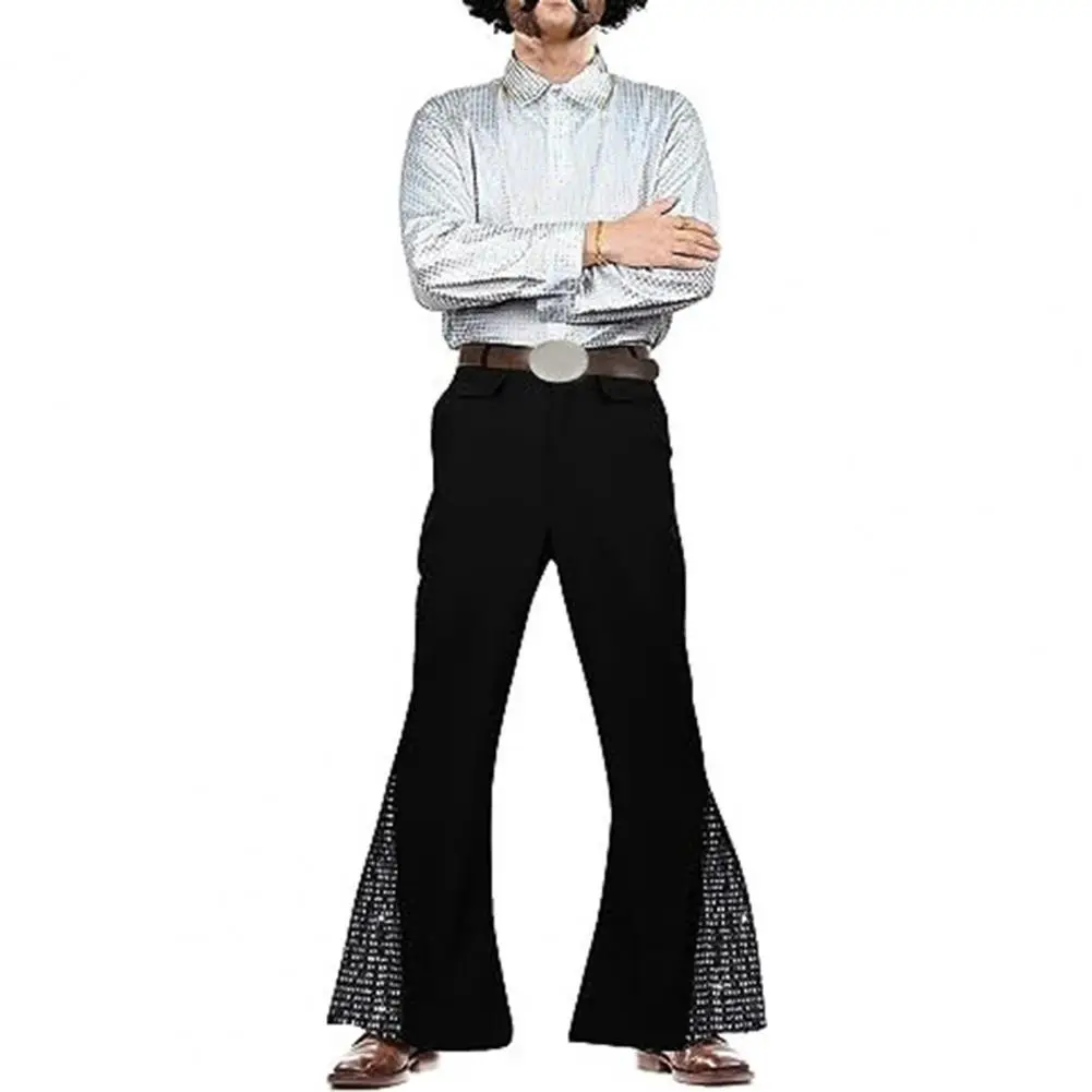 Sequin Single-breasted Shirt Retro Shiny Sequin Flared Pants Glossy Lapel Single-breasted Top for Party for Entertainers