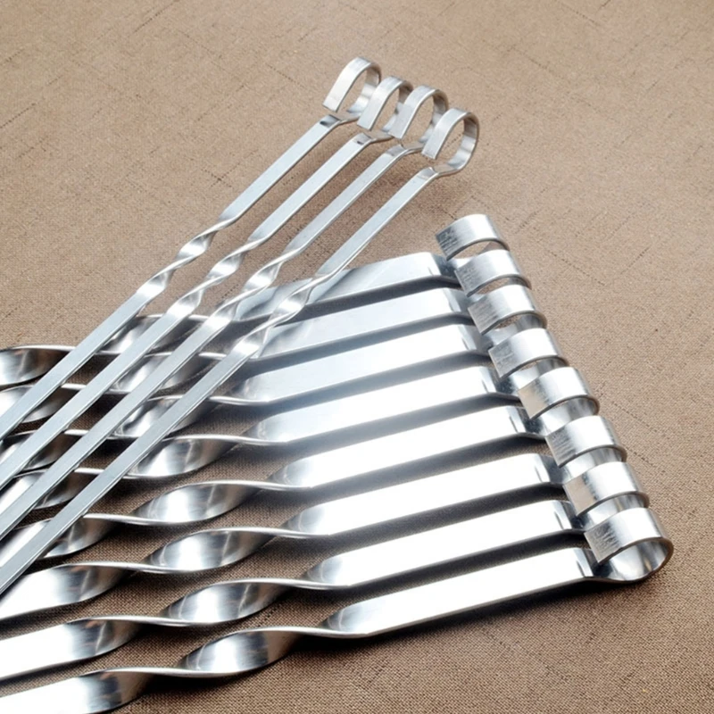 Set of 12 Stainless Steel Grilling Skewers Barbecue Skewers Outdoor Cooking Picnics