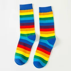 Colorful Rainbow Striped Cotton Sport Socks - One Size (Rainbow Stripe Blue)