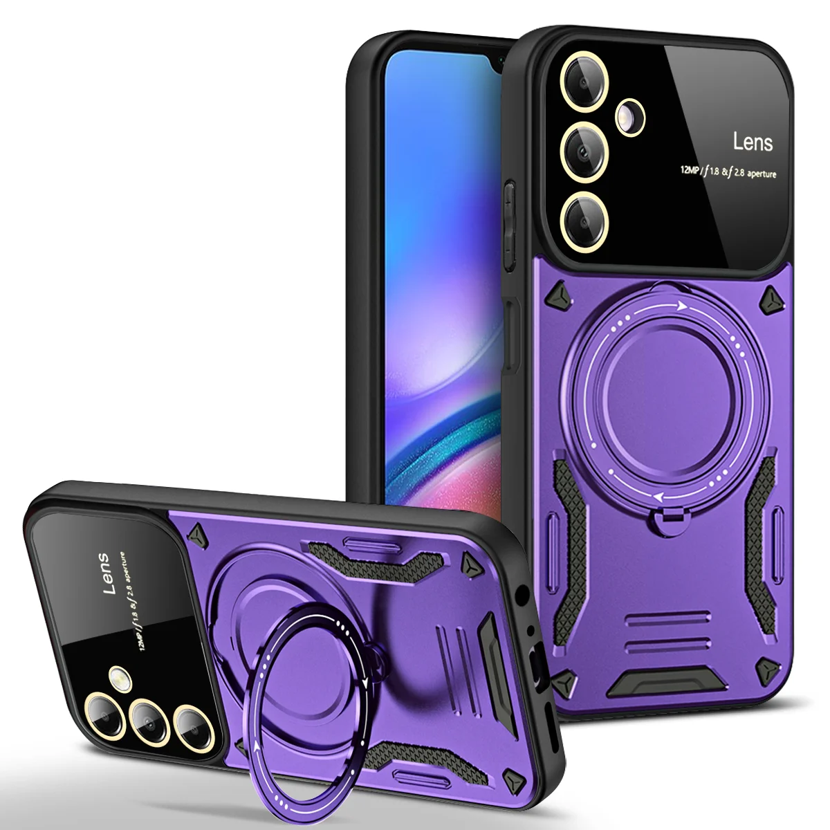 Luxury Armor Wireless Charging Case with Magnetic Ring Bracket and Bumper Cover